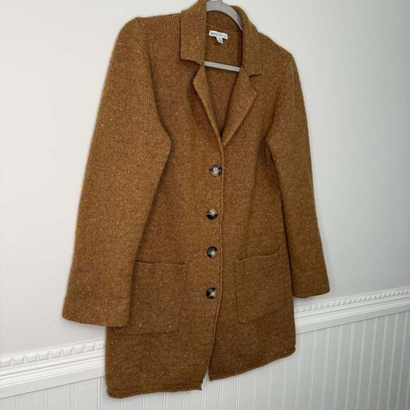 J Crew Chunky Knit Brown Cardigan Lambswool Preppy Long Sweater Grandpa - Picture 7 of 10